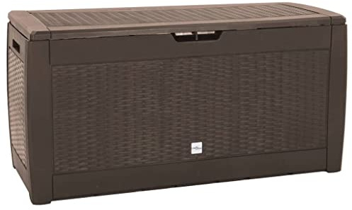 homiuse Gartentruhe Braun Polypropylen 119x48x60 cm Gartenbox Auflagenbox Aufbewahrungstruhe Gartentruhe Garten Wasserdicht Kissenbox Outdoor Wasserdicht Stilvolles Design Garten und Hof
