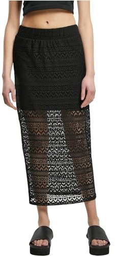 Urban Classics Damen Rock Ladies Stretch Crochet Lace Midi Skirt Black XS