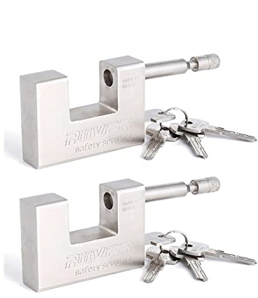 2 Pack Heavy Duty Padlocks with 10 Keys, 1kg Hardened Solid Steel Hardware Monoblock Lock, Container Padlock for Garages, Containers, Sheds, Shutters, Lockers, Gates and Warehouses