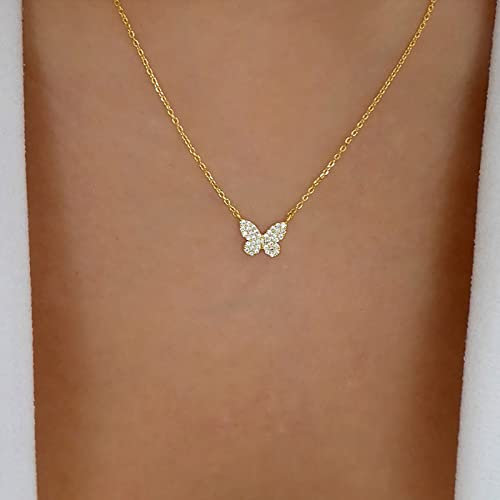 Atentuyi Cz Schmetterling Anhänger Halskette Gold Kristall Schmetterling Halskette Cz Anhänger Halskette Schmetterling Strass Halskette Zierliche Dünne Kette Halskette Einfache Schmuck Frauen Mädchen