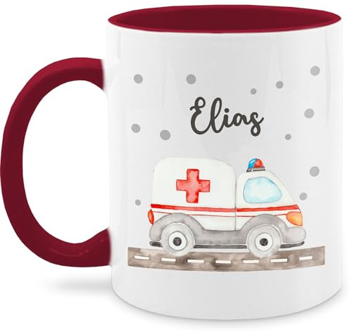 Tasse Tassen 325ml - Krankenwagen mit Name personalisiert I Blaulicht Geschenk Rettungsdienst I Rettungswagen I Ambulanz I Rettungsauto - 325 ml - Bordeauxrot - geschenke für notfallsanitäter
