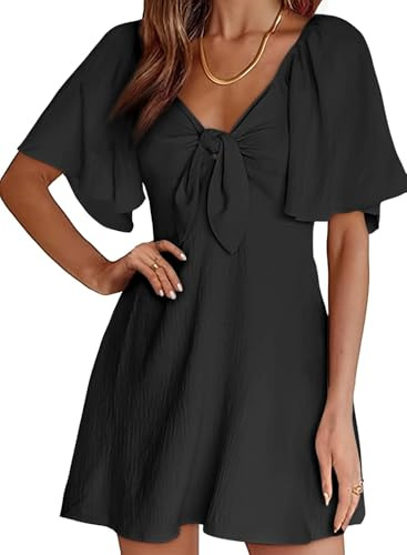 Dokotoo Black Dresses for Women Wedding Guest Mini Cocktail Dress Ruffle