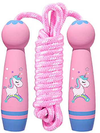 Corde à Sauter Enfants, Corde à Sauter Enfants Avec PoignéE En Bois Cartoon, Licorne Speed Rope, Corde En Coton RéGlable Enfants Pour GarçOns Et Filles, EntraîNement Sportif