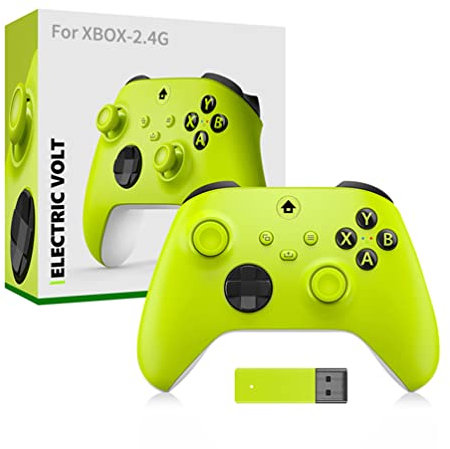 LiLiTok Gampad Manette pour Xbox Serise X/S sans fil, poignée de jeu antidérapante avec adaptateur 2,4 G pour accessoires de jeu PC (jaune)