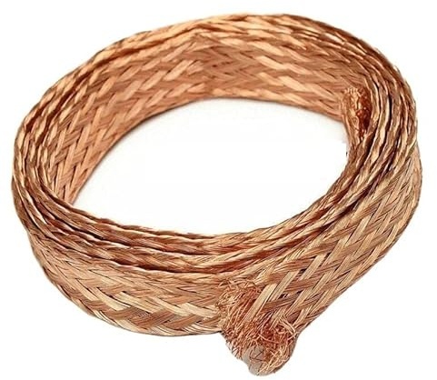 GatherTOOL Malla Tejida Trenzada de Cobre Puro, 1M/ 2M/5M /10M, antiinterferencias, 4mm/6mm/8mm/12mm/14mm/18mm/25mm, Cable Plano de flexibilidad (Color : 5m, Size : 4mm)