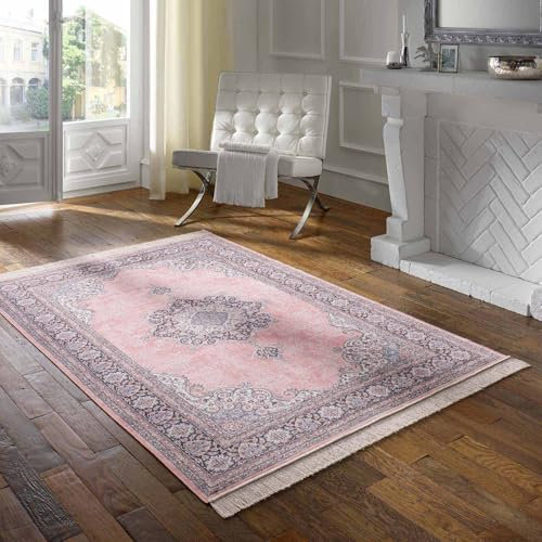 Taracarpet Teppich Palazzo Royal Vintage Medaillon Rose 135x195 cm Kurzflor Orientteppich für Wohnzimmer Esszimmer und Schlafzimmer