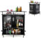 COSTWAY 2-in-1 Bar Table, 4-Tier Bar Cabinet with Stemware Holders, Footrest, Spacious Top & Adjustable Feet, Metal Wine Table Home Bar Unit for Kitchen Pub Bistro (Half Round)