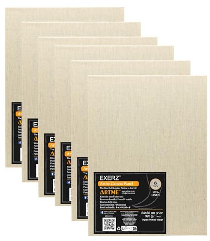 EXERZ 24x30cm Leinen-Leinwandpaneele, 6 Stück - Leinwandbrett 320 g/m²/ Dreifach grundiert/Säurefrei/mittlere Körnung/ungebleichtes reines Leinen – Öl- und Acrylmalerei