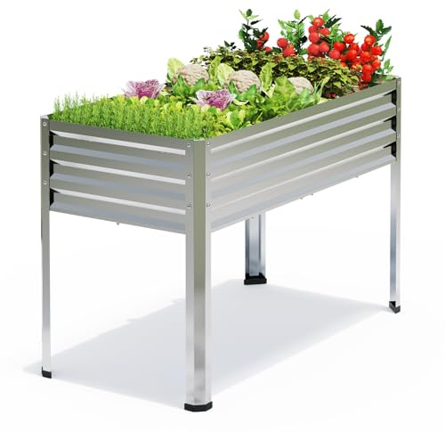 FOYUEE Galvanized Raised Garden Bed with Legs 48x24x32in Outdoor