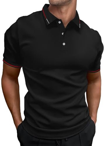 HMIYA Herren Poloshirt-Kontrast Kurzarm Polohemd Male Polo Klassisches,Schwarz,XXL