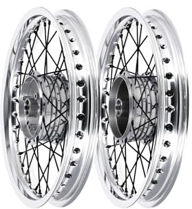 Set: 2x Speichenrad 1,85 x 16 Alufelge poliert + Speichen in Schwarz - für Simson S53, S83