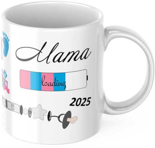 geschenke-fabrik.de - Tasse mit Spruch - Mama loading 2025 - Geschenke für werdende Mütter/Geschenk für Schwangere - Schwangerschaft verkünden Ideen - Baby loading - Tasse Mama 2025