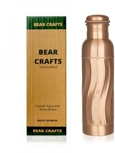 BEAR CRAFTS Ayurvedische Kupfer-Trinkflasche für Sport, Reisen, Yoga & den täglichen Gebrauch, Wasserflasche für Fitnessstudio, Büro, Wandern, Outdoor-Kapazität 907.2 g (Design 6, 907.2 g)