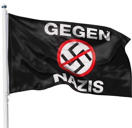 PHENO FLAGS Bandiera contro i nazisti - 90x150 cm - resistente alle intemperie e agli strappi - bandiera contro il razzismo e la discriminazione, ideale per manifestazioni e a casa