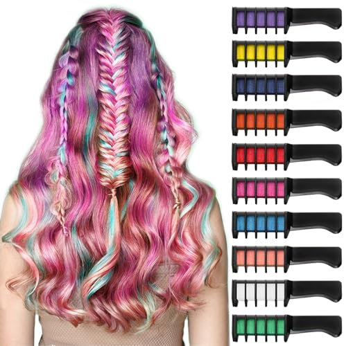 10 Pcs Haarkreide FüR MäDchen Haarkreide FüR Kinder Haarkreide Kinder Auswaschbar Ungiftig Haarfarbe FüR Kinder Haar Kreide Haarkreide Kamm Haarfarbe Kinder Auswaschbar