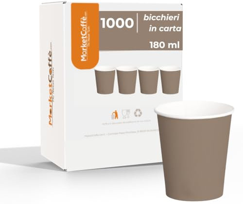 1000 Bicchieri Tortora in cartoncino 180 ML carta monouso usa e getta acqua caffè the cappuccino cioccolata bicchiere nero bevande calde biodegradabili compostabili e riciclabili