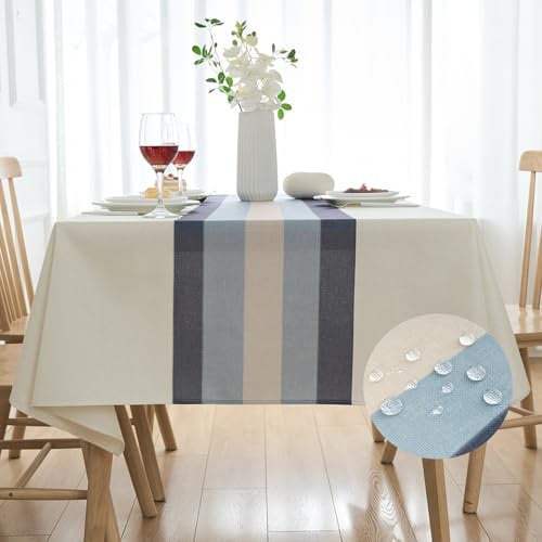 Arwllzz White Table Cloth 140 x 100 cm Rectangular Washable Tableclothes Wipe Clean Faux Linen Water Resistant TableCover Decorations for Garden Sommer Spring Kitchen Parties Wedding Banquet