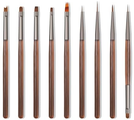Nail Art Brushes Set, 9pcs Nail Design Painting Brushes, Professional Nail Art Design Brushes, Nail Fine Liner Brushes, Brown