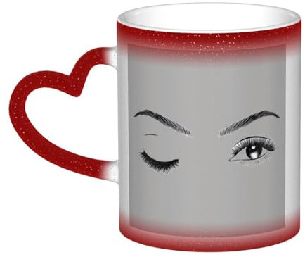 WSHFFILO Tasse mit Farbwechsel, Keramik, wärmeempfindlich, Farbwechsel, Kaffeetasse mit Wimperndruck