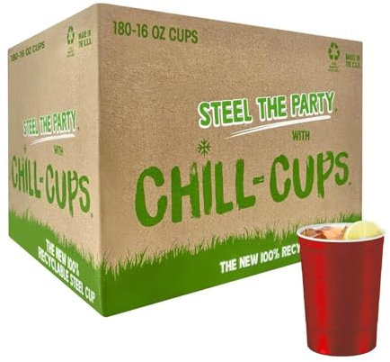 Steel Chill Cups Partybecher, 473 ml, perfekt für kalte Getränke, robust und langlebig, Einweg und 100 % recycelbar, hergestellt in den USA, Rot, 180 Stück