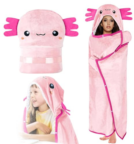 Kayuneed Couverture à capuche portable - Couverture portable - Motif requin - Avec chapeau et gants - En flanelle - Cadeau pour petite amie, famille et adulte - Rose
