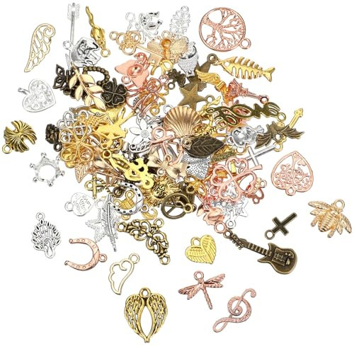 JIEYAO 100Stück Anhänger Set, Schmuck Set Mini Metall in 7 Farben Gemischte Charms zum Basteln Vintage Aesthetic Zubehör für DIY Halskette Armband Ohrring