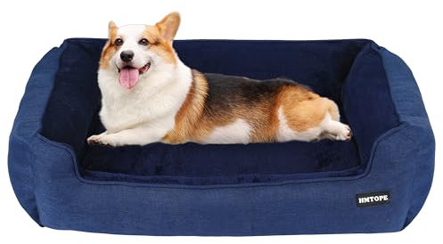 HMTOPE Hundebett, Hundesofa, Hundekissen, Hundekörbchen Abnehmbar und waschbar, Navyblau, 90 x 75 x 25 cm