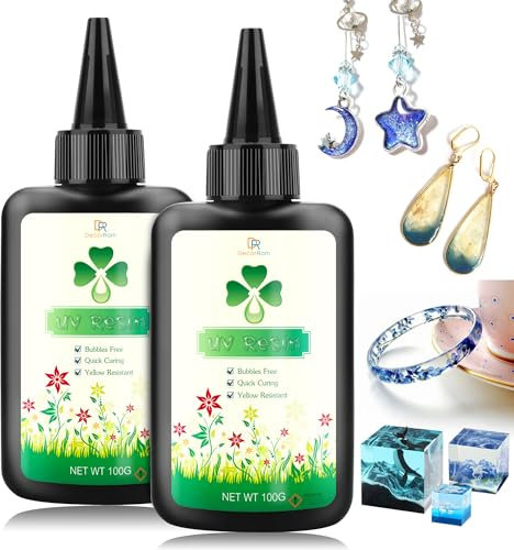 Crystal Clear Glue UV Resin - 200g Low Odor Solar Cure Epoxy for Jewelry Making, DIY Crafts, Casting & Model Resin - Sunlight Activated Hard UV Glue for Pendants & Resin Art