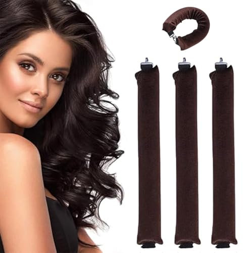 MEXRUMI 3 Pack Hitzefreier Lockenwickler,Hair Rollers,Overnight Blowout,Heatless Curls,Locken Zum Schlafen Styling Tool Für Die Meisten Haartypen(Braun),Über Nacht Hitzefreie Locken Blowout Stäbe
