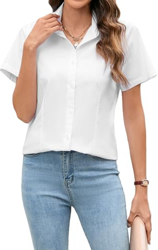 Stamain Womens Short Sleeve Dress Shirts Formal Fitted Ladies Office Blouse Business Work Wear Button up Shirts for Women