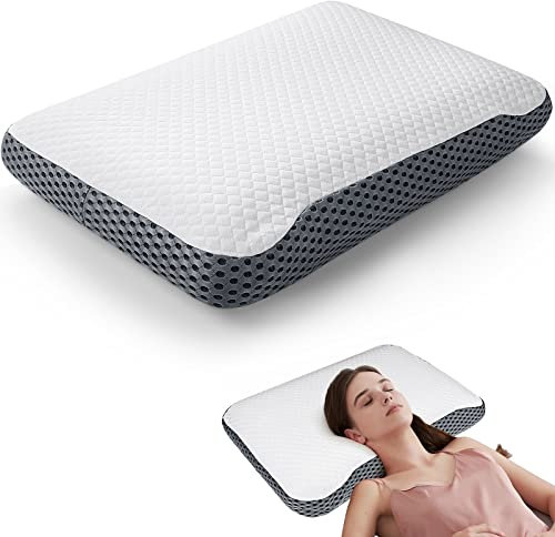 KTMOUW Oreiller Ergonomique Cervical Oreiller Memoire Forme Coussin Cervicale 60 x 40 x 10cm Oreiller Anti Ronflement pour Douleurs Cervicales，pour Les Dormeurs sur Le côté, Le Dos et Le Ventre Blanc