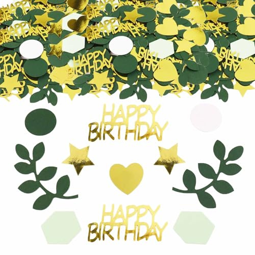 ParPix 100 Stück Konfetti Geburtstag Deko, Groß 6cm Happy Birthday Konfetti Tischdeko, Grün Gold, Glitzer Confetti Deko Geburtstag Frau Mann, Geburtstagsdeko