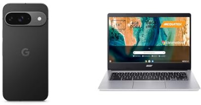 Google Pixel 9 - Smartphone Android sbloccato con Gemini, fotocamera avanzata, batteria con 24 ore di autonomia e display Actua da 6,3 - Nero ossidiana, 256GB + Acer Chromebook 314, Silver