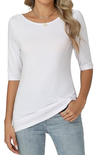 Famrrifuu Maglia Mezza Manica Donna Collo Rotondo Maglietta Elegante Basic Top Leggero Bluse Estivo Primavera T-Shirt