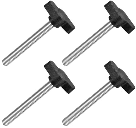 QUARKZMAN 4 Stück T-Flügelschraube mit Griffen M6 x 50mm Schwarz | Männliche Schraube Knopf 304 Edelstahl Rändelschraube Daumenschrauben-Griff 27mm Durchmesser