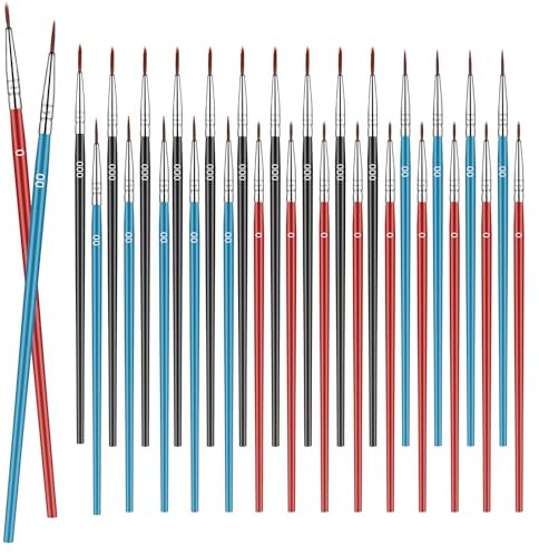 30Pcs Micro Paint Brushes, Tiny Detail Paint Brush Fine Painting Brushes Set with 3 Size #0#00#000 Liner Brush for Miniature Model Crafts Watercolor Acrylics Oil(Red Blue Black)