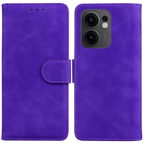 Draamvol for Oppo Reno 13F Phone Case, Wallet Card Holder Kickstand Solid Color Magnetic Closure Flip Premium PU Leather TPU Bumper Heavy Duty Protection for Oppo Reno 13F Phone Cover, Purple