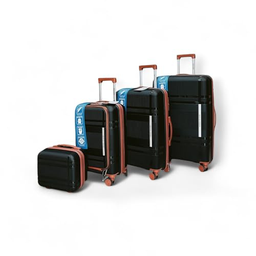 Royal swiss 4 große Koffer, 4 Räder, TSA-Schloss, Teleskopgriff, verstellbar, Schwarz, Trolley mit Hartschale, Schwarz, XL, Modern