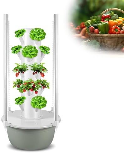 YORCME Tour de Plantes empilables Tour d'herbes aromatiques d'intérieur Kit Hydroponie Tour - Pompe Submersible,Plantation pour Balcon/Serre 9-Layer36Pots-HydroponicTower+PlantLight