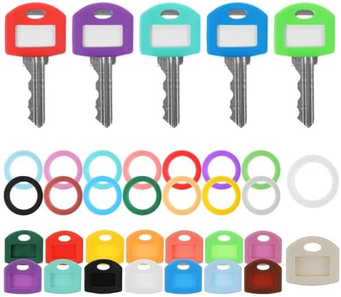 LXUEJIE 16 Stück Schlüsselkappen Etiketten, Schlüsselabdeckungen Bunt Eckig Key Caps Halbkreisförmig Schlüsselmarkierung Schlüssel Markierung Schlüsselkennringe für Identifizierung Haustürschlüsseln