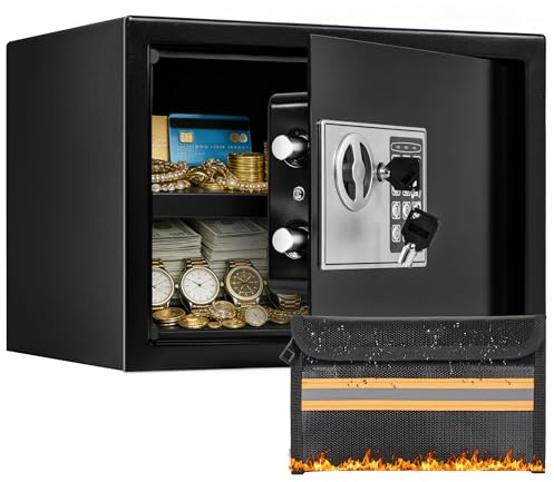 FREEAMG 25L Coffre-Fort Électronique Cadenas Électronique à Combinaison et 2 Clés, Mot de Passe à 3-8 Chiffres, Coffre-fort en Acier pour Ranger Argent, Bijoux et Documents Importants, 35x25x25CM