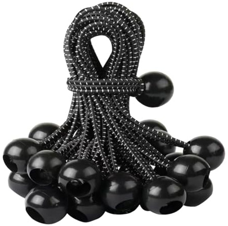DimyFew 20 Stück Trampoline Ersatz Elastische Bungee Seile mit Kugeln aus Hochwertigem Polyester Latex für Sport Trampolin Kinder Freizeit Camping, Schwarz