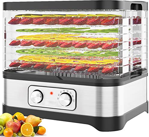 COOCHEER Deshidratador de Alimentos 8 Pisos Bandejas, Deshidratador de Frutas y Verduras 400W con Temporizador 72H y Temperatura Ajustable,Ajuste mecanico,sin BPA Red