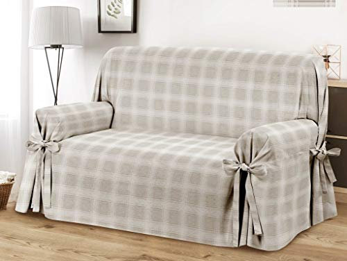 HomeLife Sofabezug Beige & Couch Überzug | weicher Sessel & Sofa Überzug & Sofaüberwurf Decke kariert | Karo Sofa Überwurf aus angenehmer Baumwolle | schöne Sofa Cover Abdeckung