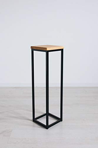 EINE BestLoft Blumensäule Dora aus Eiche - Dekosäule im schlanken Design + Stahlgestell (Gestell Schwarz, Höhe 50 cm)