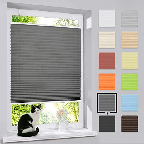 bobodeco Plissee ohne Bohren Klemmfix Faltrollo Jalousie Anthrazit 60x130cm (BxH), Plisseerollo Sichtschutz und Sonnenschutz Blickdicht Easyfix lichtdurchlässig Rollo für Fenster & Tür
