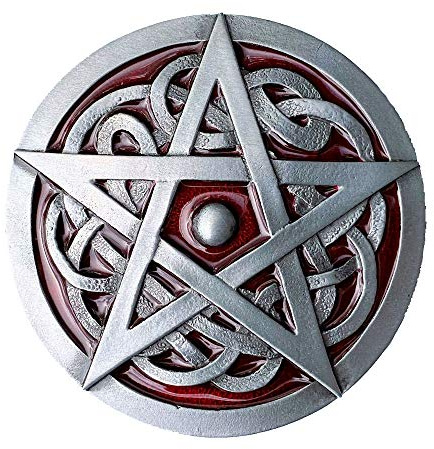 DRAGON DESIGNS TANSIDE LTD. Pentagramm-Gürtelschnalle mit Geschenkbox, rot, 80mm x 80mm