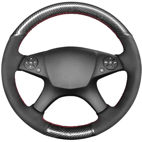 MEWANT Lenkradbezug Handstiche Lenkradhülle aus PU Kohlefaser&Wildleder Auto Lenkradschoner für Benz W204 C-Klasse 2007-2010 C280 C230 C180 C260 C200 C300