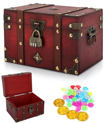 Coffre Au Tresor Enfant Avec Cadenas Pirate Mini Coffre-Fort En Bois Avec Serrure à Combinaison