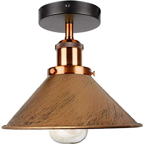 DC VOLTAGE Industrial Semi Flush Mount Ceiling Lights Metal Cone Shade E27 Base Lamp Holder Vintage Style Ceiling Lighting Lights for Living Room Hallway (Brushed Copper)